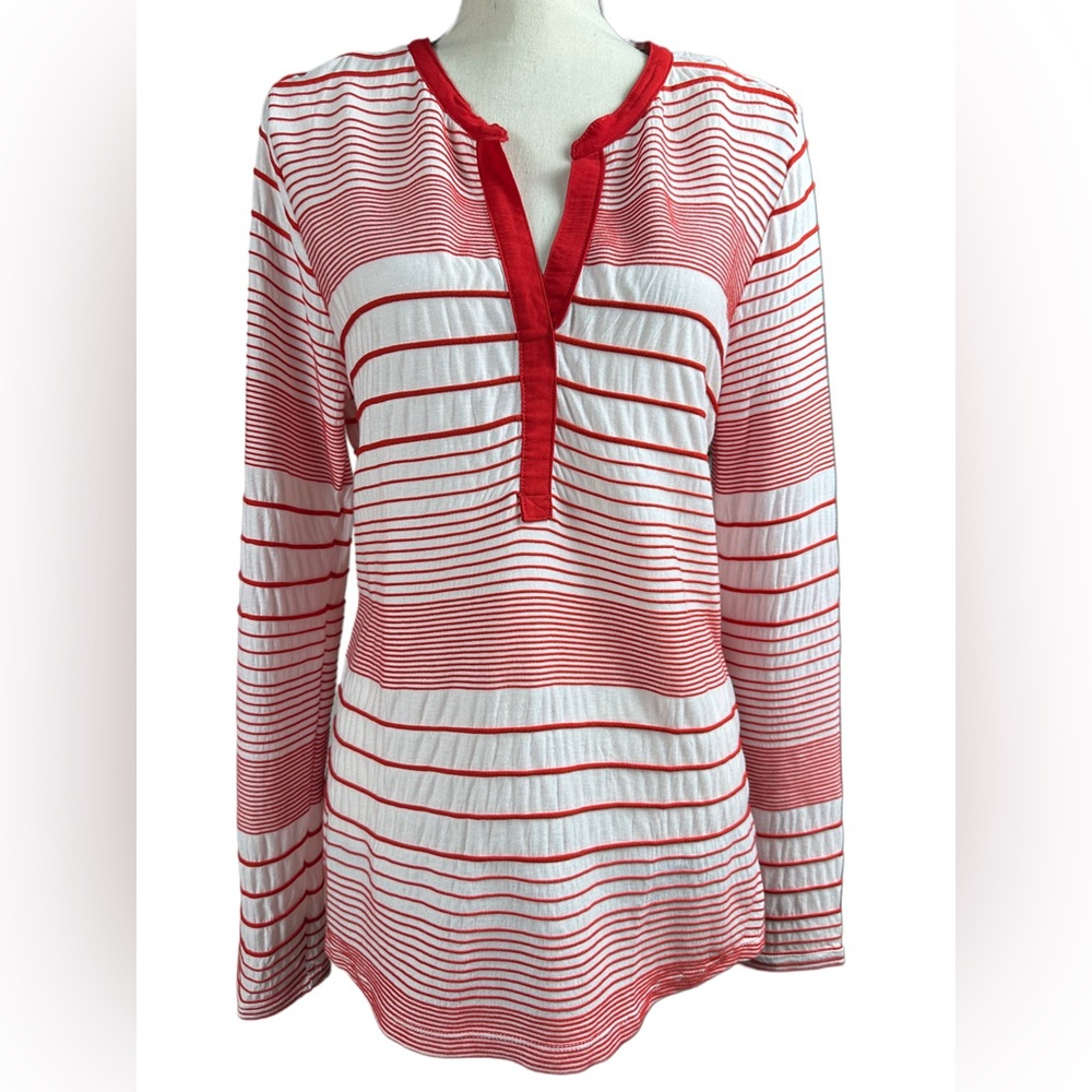 Anthropologie Sanctuary Julia Roll Tab Sleeve Tunic Top Red White Stripe S
